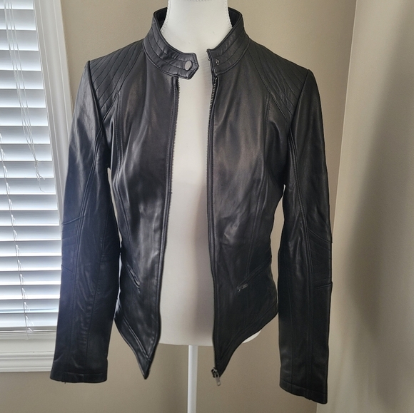 Bh Sophisticates Black Lamb Leather Jacket Blazer Moto NEW Size M #1268 - Picture 3 of 16
